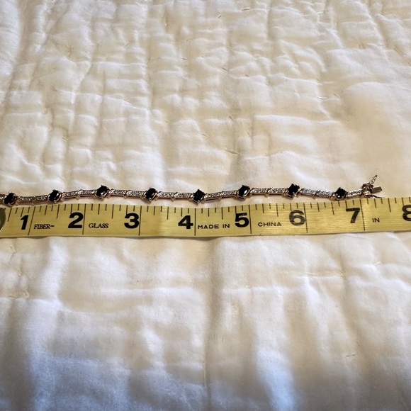 A Simulated Emerald, pave CZ gold plated 925 sterling silver bracelet - Picture 5 of 9